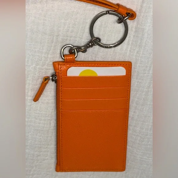 New $395 Balenciaga Calfskin Logo Cash Coin Holder Keychain in Orange! GIFT - Picture 4 of 7